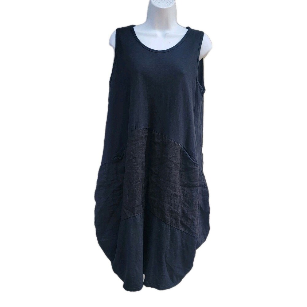 New Collection Made In Italy Linen Blend Dress Sz M Lagenlook Artsy Resort